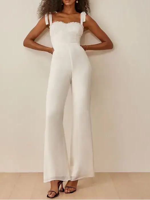 Reformation Alfred Jumpsuit Gossamer Ivory 4p 4 Petite New Bachelorette Wedding